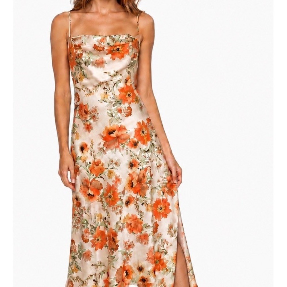 ASTR Label Gaia Slip Dress Floral Satin Midi Strappy M City CBK Wedding Guest - Picture 2 of 15